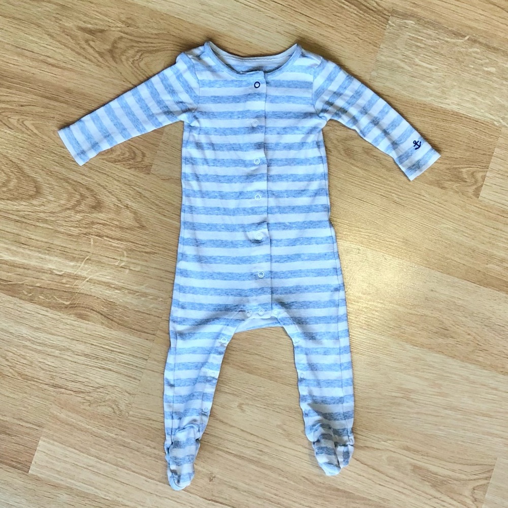 EUC J Crew Baby Boy Gray and White Striped Pajamas, Bodysuit, Footies